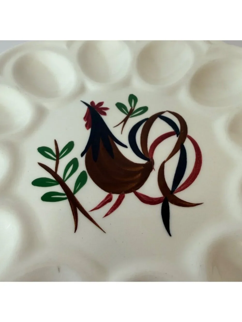 Ceramic Deviled Egg Platter White Rooster Farmhouse Easter Vintage Serving Tray